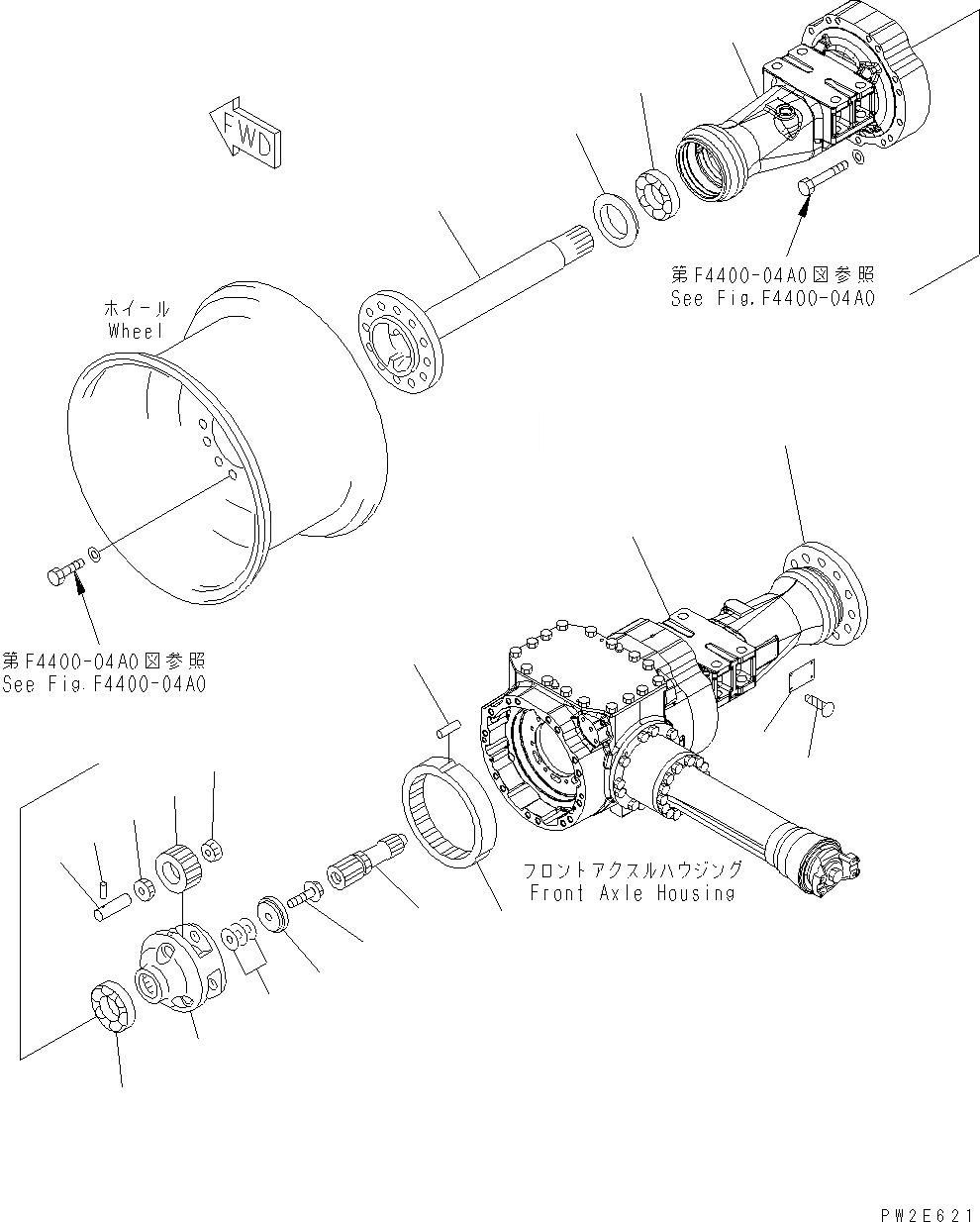 Схема запчастей Komatsu WA250PT-5 - ПЕРЕДНИЙ МОСТ (КОНЕЧНАЯ ПЕРЕДАЧА И КОЖУХ) F ТРАНСМИССИЯ