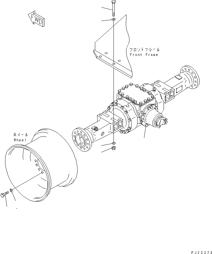 Схема запчастей Komatsu WA250PT-3 - ПЕРЕДНИЙ МОСТ (ЭЛЕМЕНТЫ КРЕПЛЕНИЯ) СИЛОВАЯ ПЕРЕДАЧА