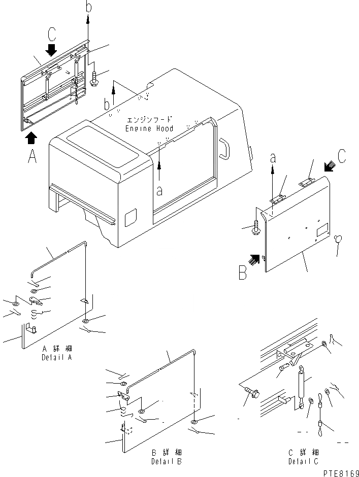 Схема запчастей Komatsu WA250PT-3 - ДВЕРЦЫ КАПОТА ЧАСТИ КОРПУСА