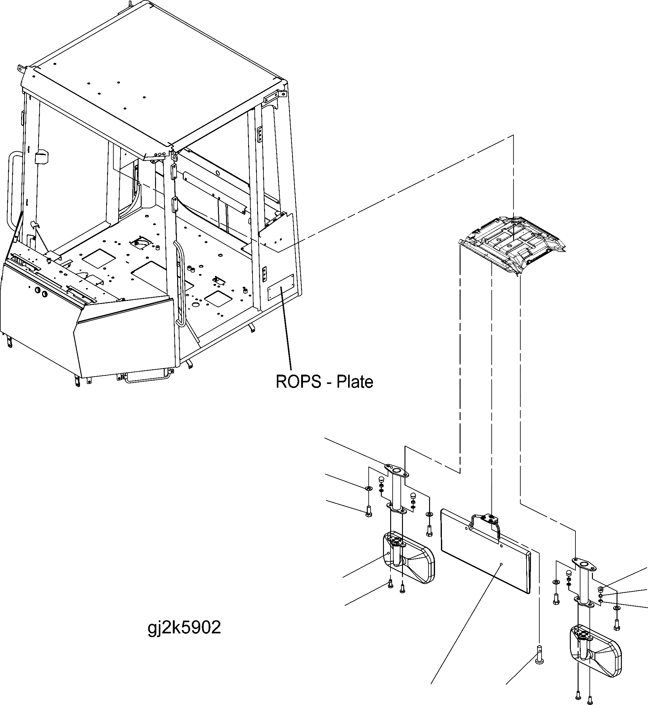 Схема запчастей Komatsu WA250PZ-5 - КАБИНА ROPS (MIRROR, SUN SHADE) (ROPS MODEL NO: 9-9-H) K OPERATORS ОБСТАНОВКА И СИСТЕМА УПРАВЛЕНИЯ