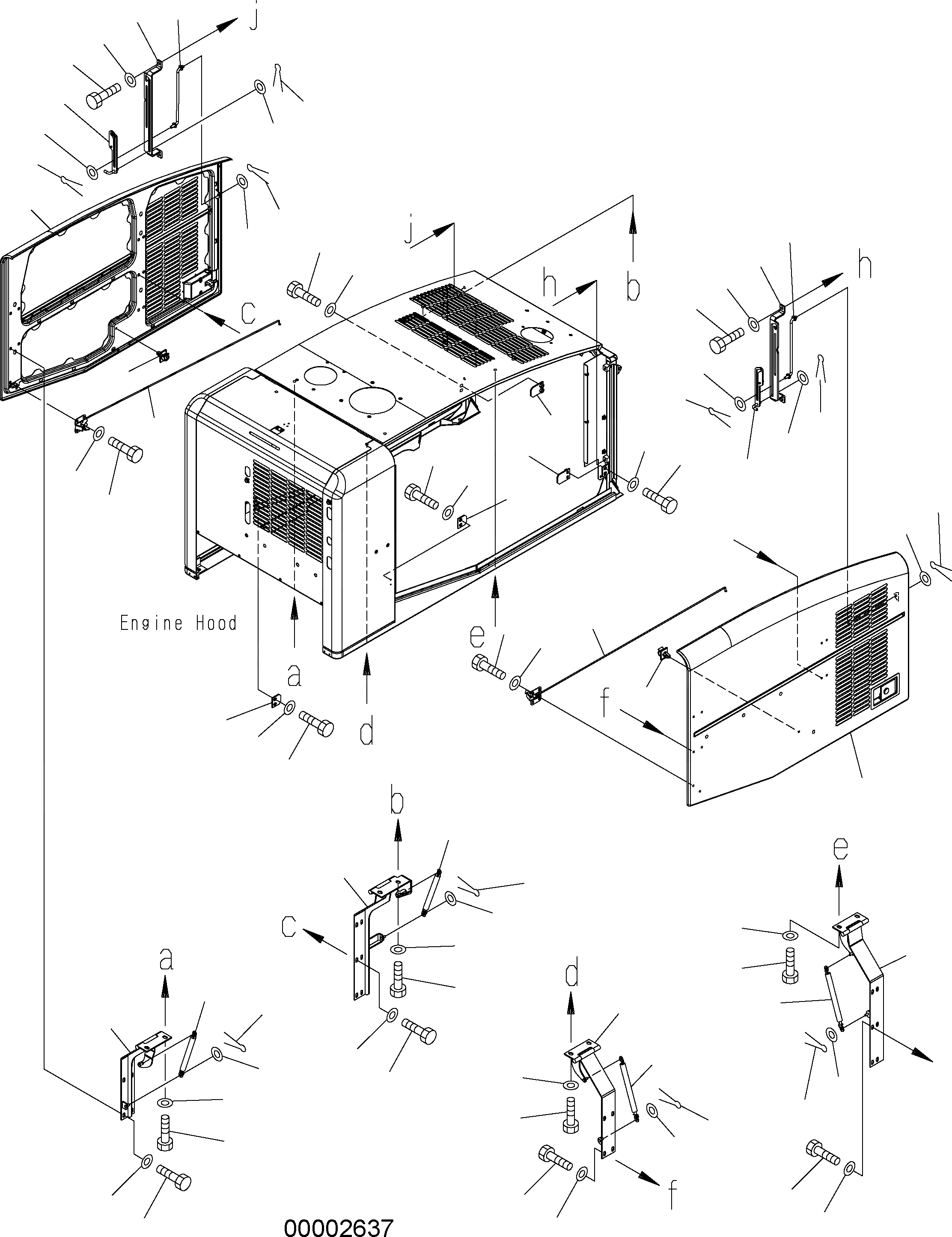 Схема запчастей Komatsu WA250PZ-5 - КАПОТ (ДВЕРЬ) M ЧАСТИ КОРПУСА