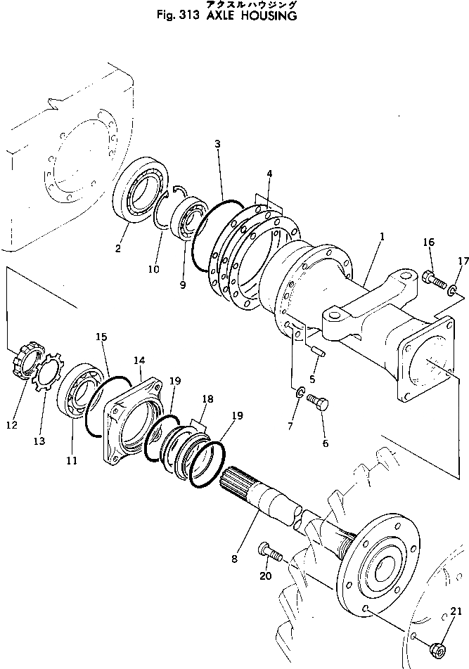 Схема запчастей Komatsu WA30-1 - КОЖУХ МОСТА ПРИВОДВАЛ¤ ДИФФЕРЕНЦ. И КОЛЕСА