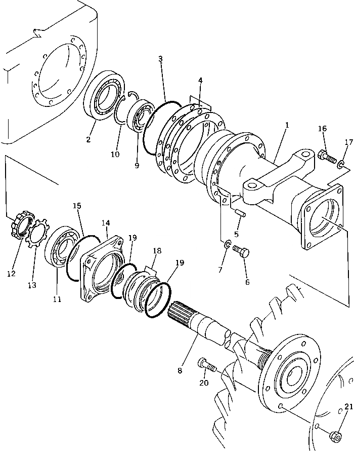 Схема запчастей Komatsu WA30-2 - КОЖУХ МОСТА ВЕДУЩ. ВАЛ¤ ДИФФЕРЕНЦ. И КОЛЕСА