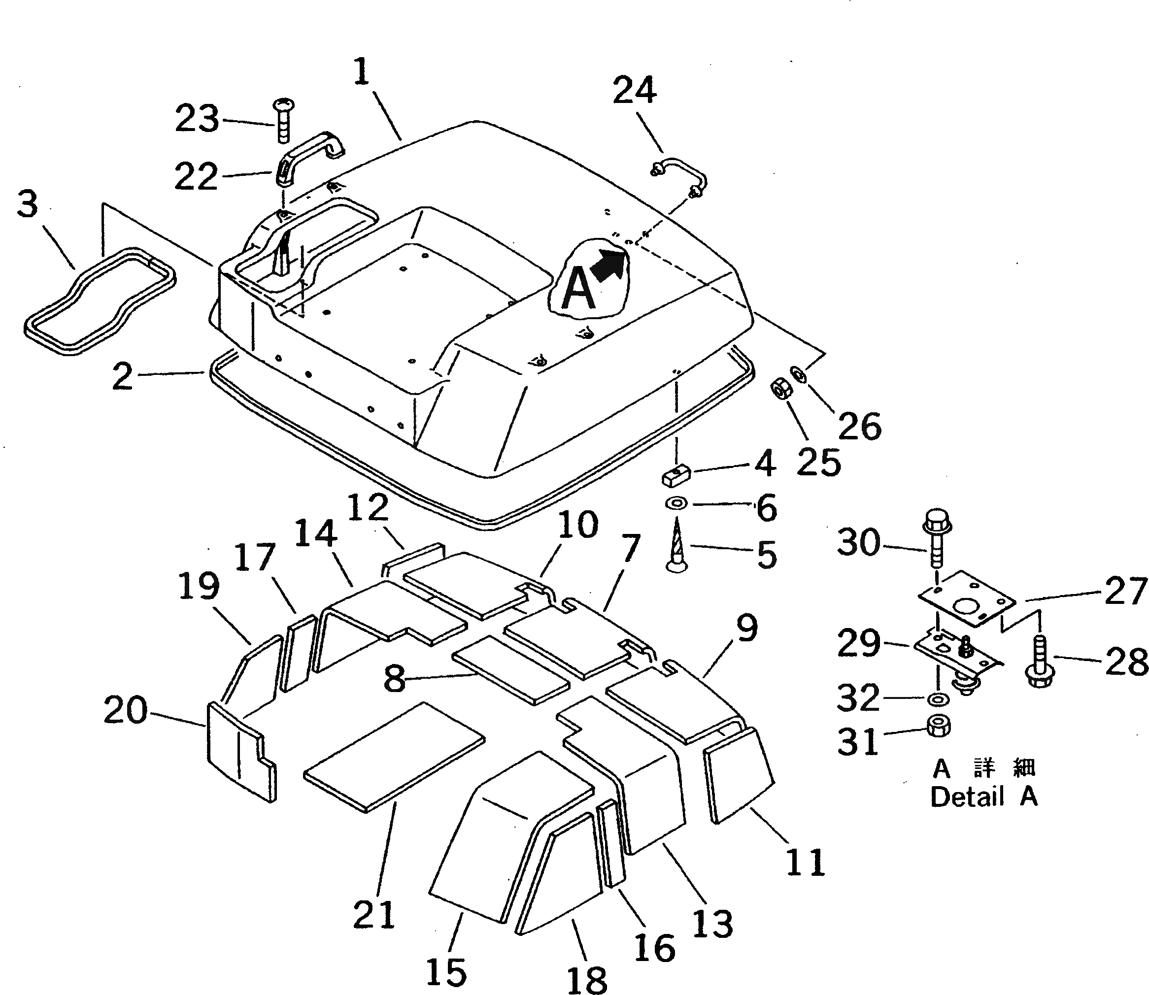 Схема запчастей Komatsu WA30-5-X - КАПОТ(№-899) ЧАСТИ КОРПУСА