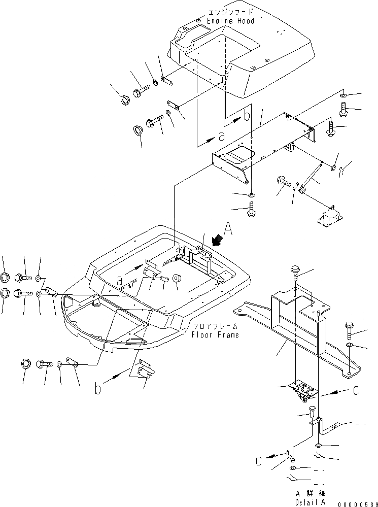 Схема запчастей Komatsu WA30-5-X - КАПОТ СТОЙКА И БЛОКИР. (РЕМЕНЬ БЕЗОПАСНОСТИ)(№9-) ЧАСТИ КОРПУСА