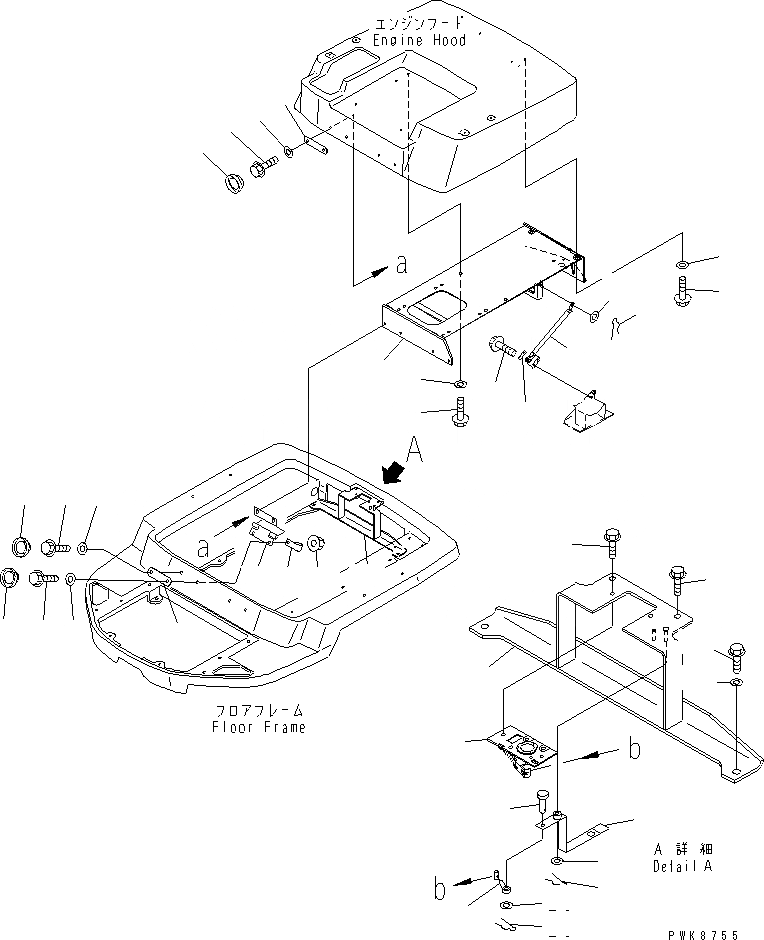 Схема запчастей Komatsu WA30-5 - КАПОТ СТОЙКА И БЛОКИР. (СЕВ. АМЕРИКА СПЕЦ-Я.)(№-) ЧАСТИ КОРПУСА