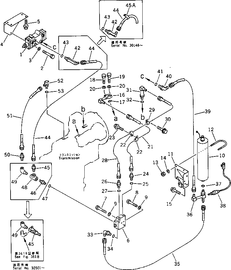 Схема запчастей Komatsu WA300-1 - ТОРМОЗ. МАСЛОПРОВОДЯЩАЯ ЛИНИЯ (/)(№-) ВЕДУЩ. ВАЛ¤ ДИФФЕРЕНЦ. И КОЛЕСА