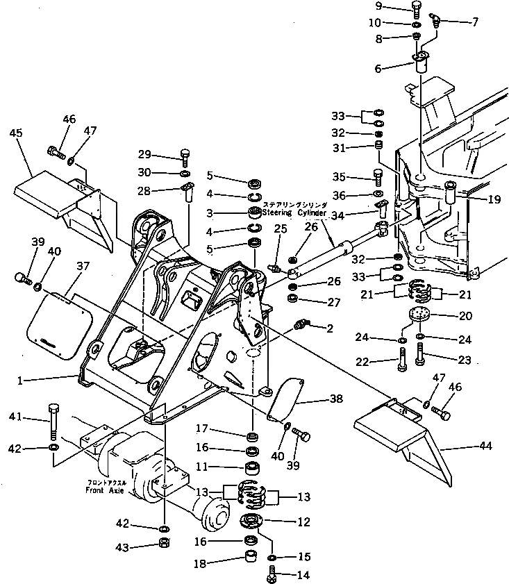Схема запчастей Komatsu WA300-1 - ПЕРЕДН. РАМА(№-9999) РАМА И ЧАСТИ КОРПУСА