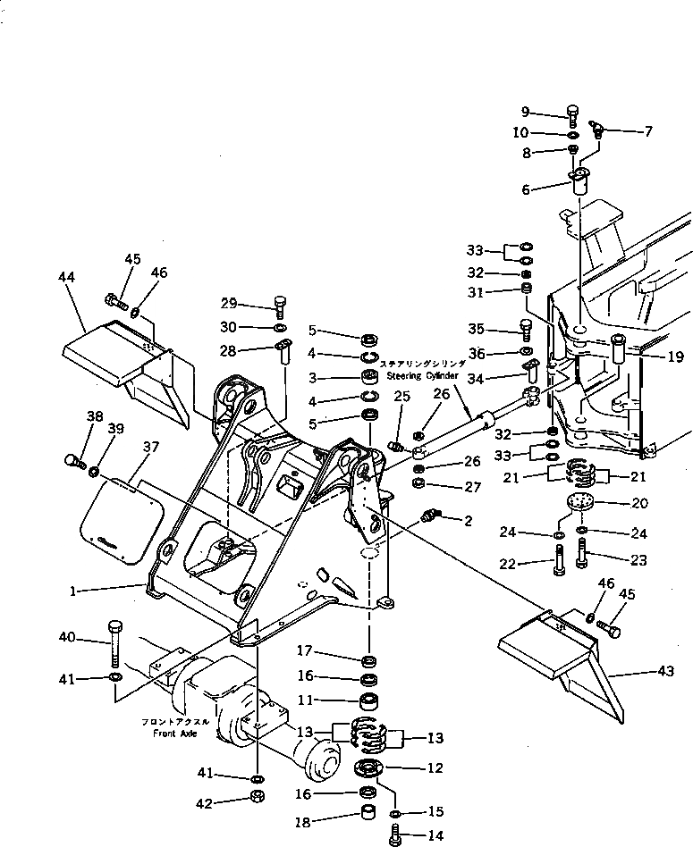 Схема запчастей Komatsu WA300-1 - ПЕРЕДН. РАМА(№-9999) РАМА И ЧАСТИ КОРПУСА