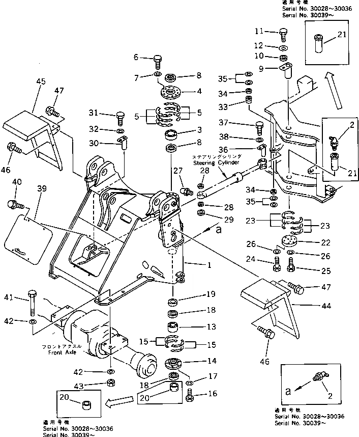 Схема запчастей Komatsu WA300-1 - ПЕРЕДН. РАМА(№-) РАМА И ЧАСТИ КОРПУСА