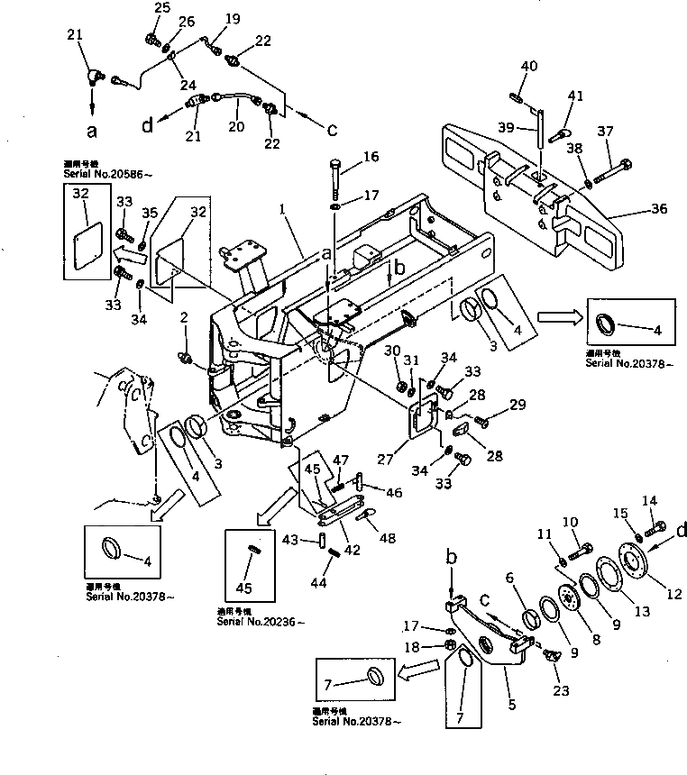 Схема запчастей Komatsu WA300-1 - ЗАДН. РАМА(№-9999) РАМА И ЧАСТИ КОРПУСА