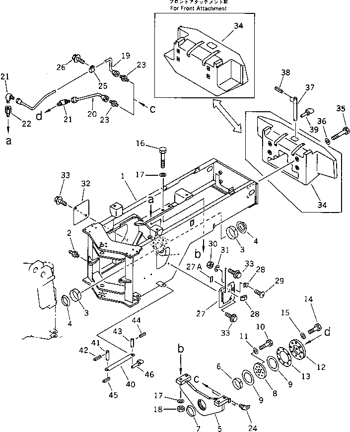 Схема запчастей Komatsu WA300-1 - ЗАДН. РАМА(№-) РАМА И ЧАСТИ КОРПУСА