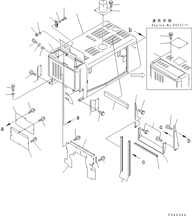 Схема запчастей Komatsu WA300-3A-XW - КАПОТ (С НИЖН. MIRRER)(№-) РАМА И ЧАСТИ КОРПУСА