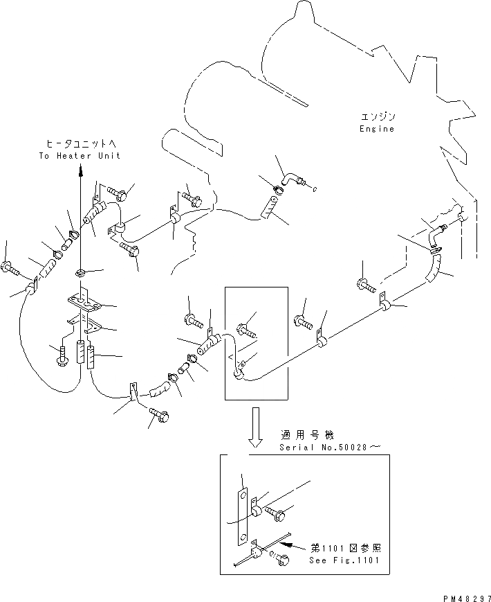 Схема запчастей Komatsu WA300-3A-XW - ЧАСТИ ОБОГР-ЛЯ (/) (ГИДР. ПРОВОД. ОБОГРЕВАТЕЛЯ)          (С КАБИНОЙ ДЛЯ 2 ЧЕЛ.)(№-) РАМА И ЧАСТИ КОРПУСА