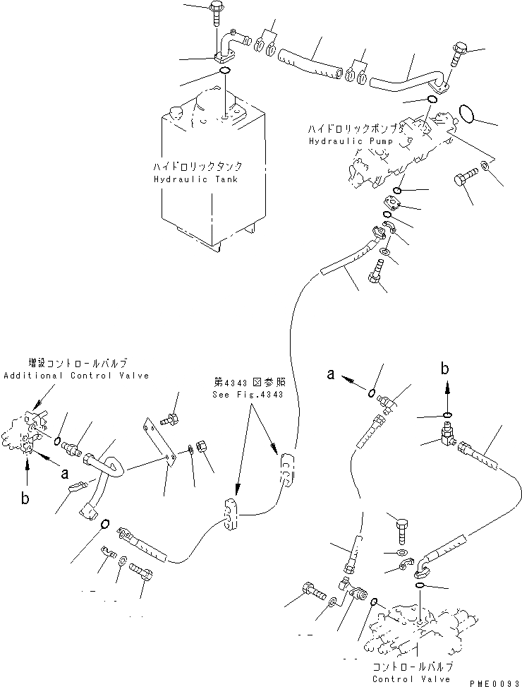 Схема запчастей Komatsu WA300-3A-XW - ГИДРОЛИНИЯ (ВСАСЫВ. И ЛИНИЯ ПОДАЧИ)           (С 5-СЕКЦИОНН. УПРАВЛЯЮЩ. КЛАПАН)(№-) УПРАВЛ-Е РАБОЧИМ ОБОРУДОВАНИЕМ