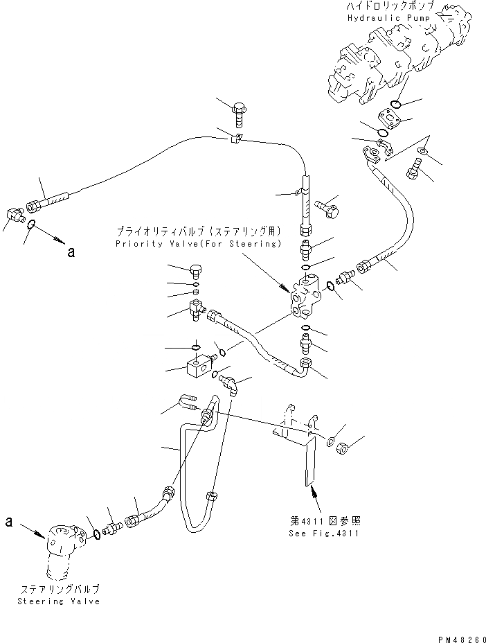 Схема запчастей Komatsu WA300-3A-X - ГИДРОЛИНИЯ (НАСОС РУЛЕВ. УПРАВЛ-Я ЛИНИЯ)(№-) РУЛЕВ. УПРАВЛЕНИЕ И СИСТЕМА УПРАВЛЕНИЯ