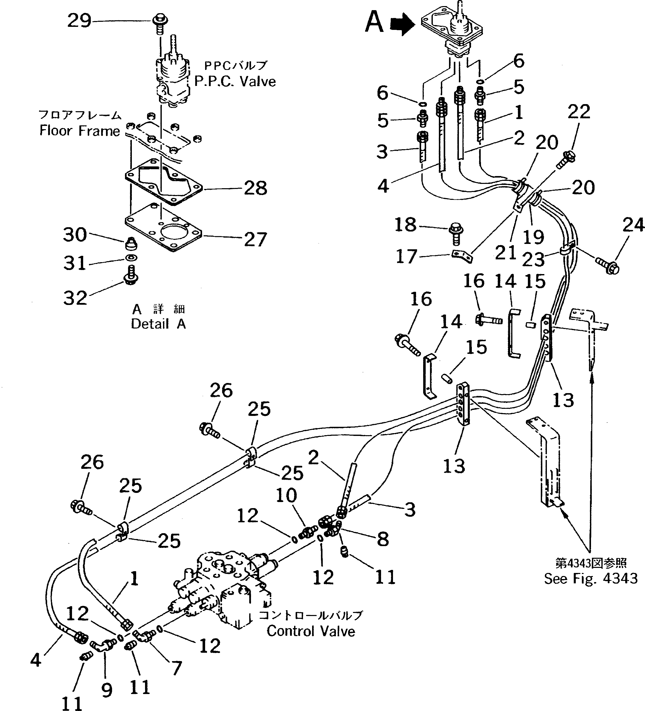 Схема запчастей Komatsu WA300-3A-X - ГИДРОЛИНИЯ (КЛАПАН PPCЛИНИЯ) (MONO РЫЧАГ ТИП) (/) (ГЛАВН. ЛИНИЯ)(№-) УПРАВЛ-Е РАБОЧИМ ОБОРУДОВАНИЕМ