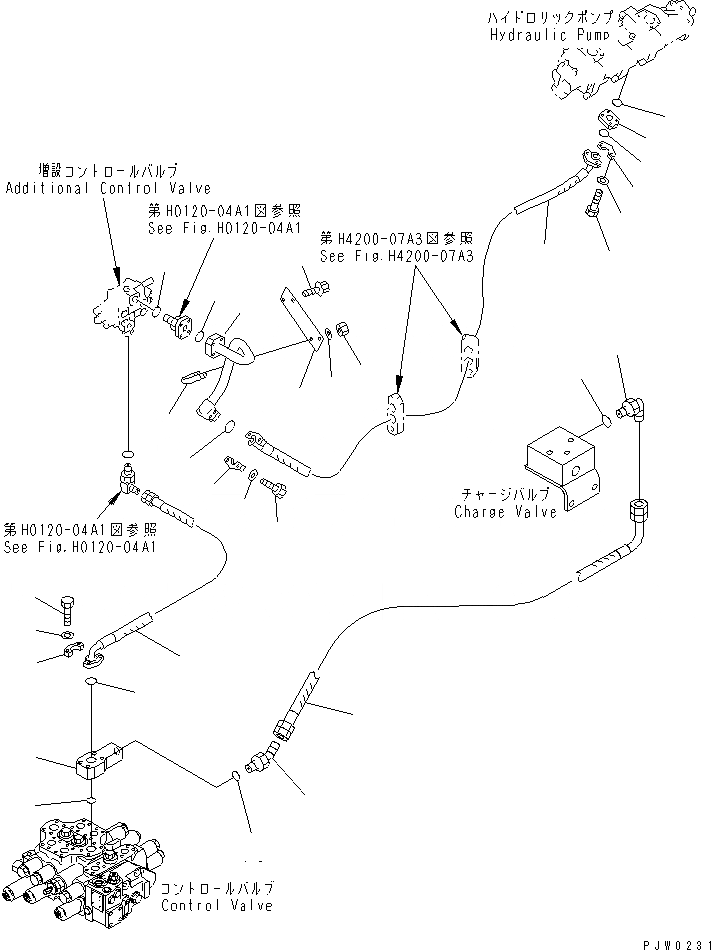 Схема запчастей Komatsu WA300-3A-SN - ГИДРОЛИНИЯ (ПОГРУЗ. НАСОС - УПРАВЛЯЮЩ. КЛАПАН ЛИНИЯ) (С 5-СЕКЦИОНН. КЛАПАН И E.C.S.S.)(№-999) ГИДРАВЛИКА