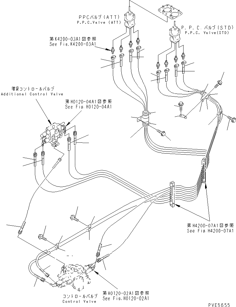 Схема запчастей Komatsu WA300-3A-SN - ГИДРОЛИНИЯ (P.P.C. КЛАПАН - УПРАВЛЯЮЩ. КЛАПАН) (С ДОПОЛН. 2-Х СЕКЦИОНН. КЛАПАН) ГИДРАВЛИКА