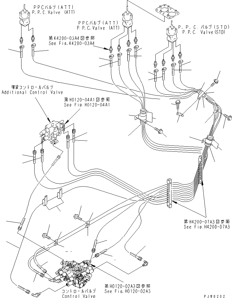 Схема запчастей Komatsu WA300-3A-SN - ГИДРОЛИНИЯ (P.P.C. КЛАПАН - УПРАВЛЯЮЩ. КЛАПАН) (С 5-СЕКЦИОНН. КЛАПАН) ГИДРАВЛИКА