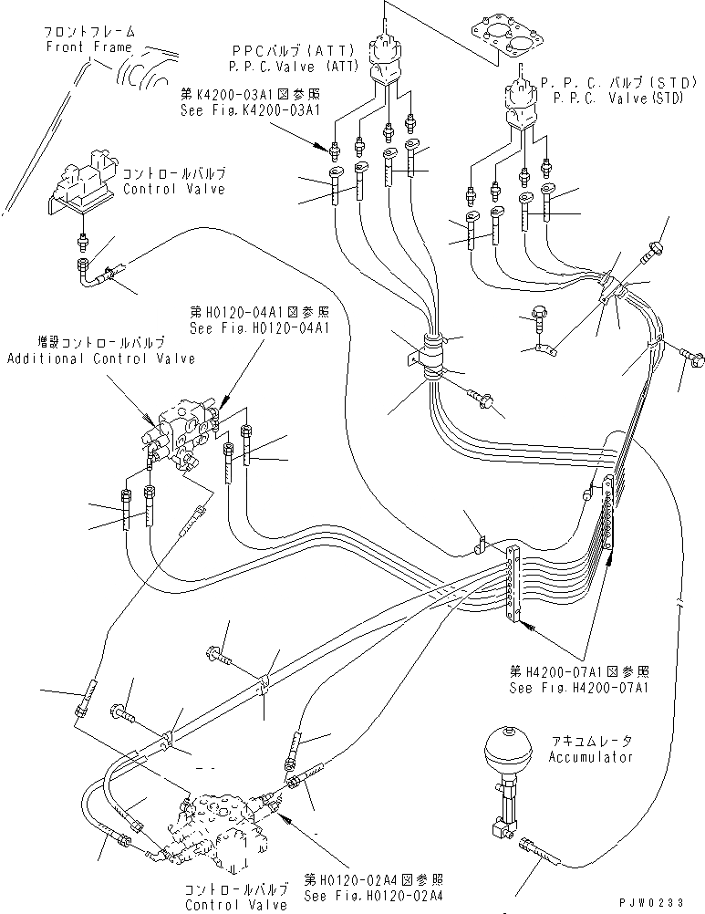 Схема запчастей Komatsu WA300-3A-SN - ГИДРОЛИНИЯ (P.P.C. КЛАПАН - УПРАВЛЯЮЩ. КЛАПАН) (С 4-Х СЕКЦИОНН. КЛАПАН И СОЕДИНИТ. УСТР-ВО) ГИДРАВЛИКА