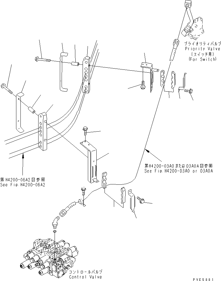 Схема запчастей Komatsu WA300-3A-SN - ГИДРОЛИНИЯ (ПРИОРИТЕТН. КЛАПАН - КОНТРОЛЬНЫЙ КЛАПАН) (С 3-Х СЕКЦИОНН. КЛАПАН) ГИДРАВЛИКА