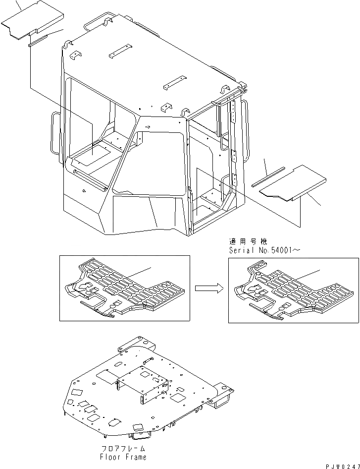 Схема запчастей Komatsu WA300-3A-SN - ПОКРЫТИЕ ПОЛА(С КАБИНОЙ ДЛЯ 2 ЧЕЛ.) (С ТАХОГРАФОМ И 5-СЕКЦИОНН. КЛАПАН) КАБИНА ОПЕРАТОРА И СИСТЕМА УПРАВЛЕНИЯ