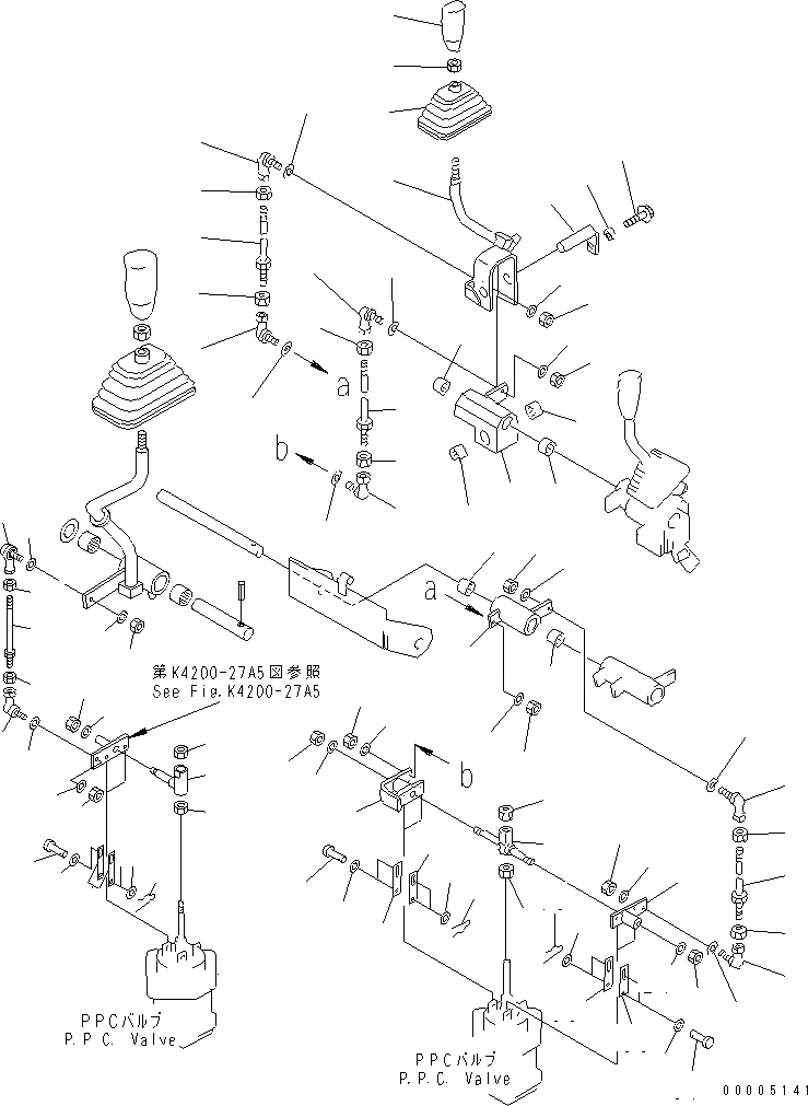 Схема запчастей Komatsu WA300-3A-SN - ПОЛ (ПЕРЕДН. УПРАВЛ. НАВЕСН. ОБОРУД. РЫЧАГ И МЕХАНИЗМ)(С 5-СЕКЦИОНН. КЛАПАН)(№9-) КАБИНА ОПЕРАТОРА И СИСТЕМА УПРАВЛЕНИЯ