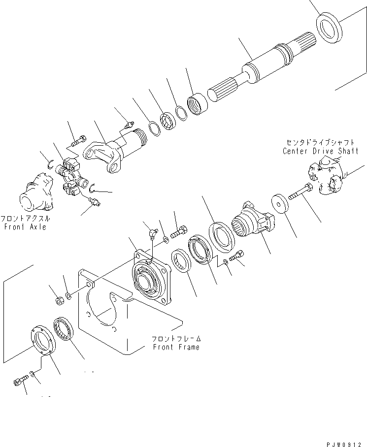 Схема запчастей Komatsu WA300-3A - ВЕДУЩ. ВАЛ (ПЕРЕДН.) (С АВТОМАТИЧ. СМАЗКОЙ) ТРАНСМИССИЯ