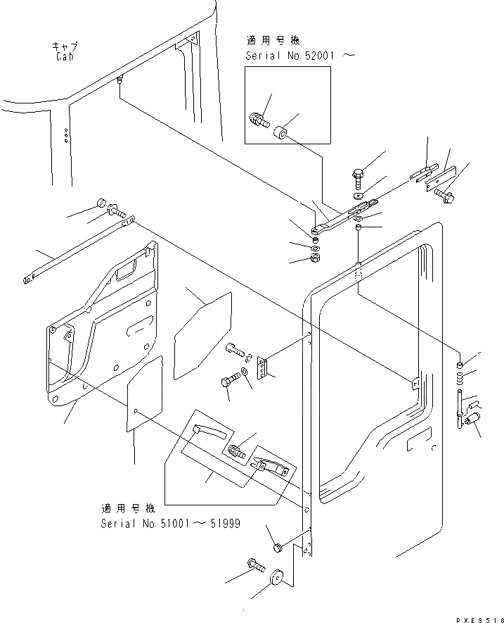 Схема запчастей Komatsu WA300-3CS - КАБИНА ROPS (ЧАСТИ ДВЕРИ¤ ЛЕВ.) КАБИНА ОПЕРАТОРА И СИСТЕМА УПРАВЛЕНИЯ