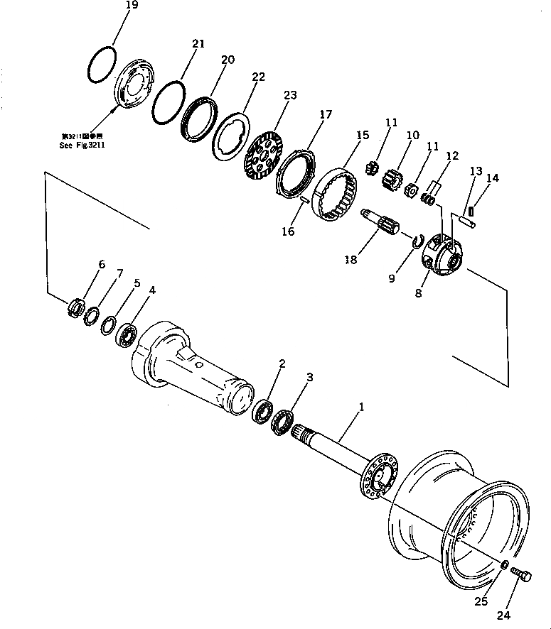 Схема запчастей Komatsu WA320-1 - ЗАДНИЕ ТОРМОЗА И КОНЕЧНАЯ ПЕРЕДАЧА ВЕДУЩ. ВАЛ¤ ДИФФЕРЕНЦ. И КОЛЕСА