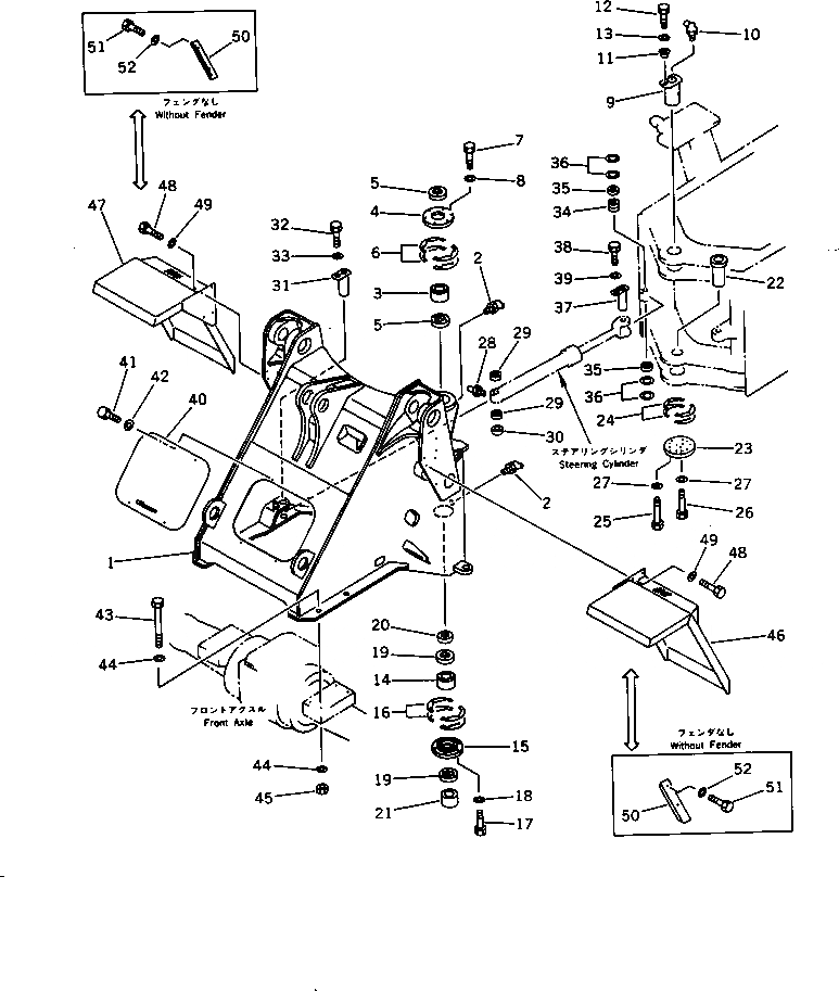 Схема запчастей Komatsu WA320-1 - ПЕРЕДН. РАМА(№-9999) РАМА И ЧАСТИ КОРПУСА