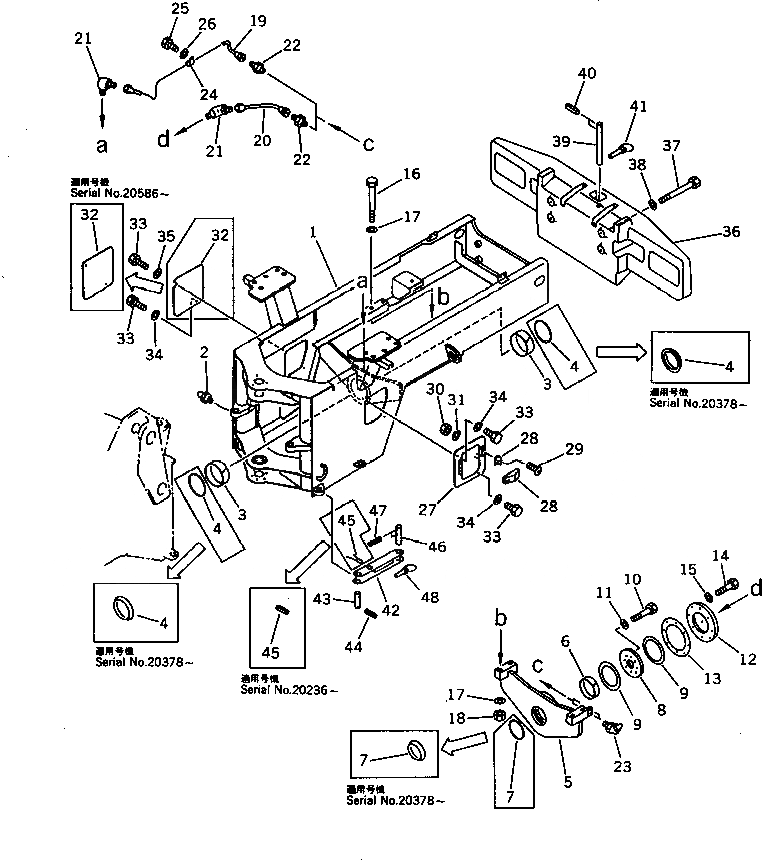 Схема запчастей Komatsu WA320-1 - ЗАДН. РАМА(№-9999) РАМА И ЧАСТИ КОРПУСА