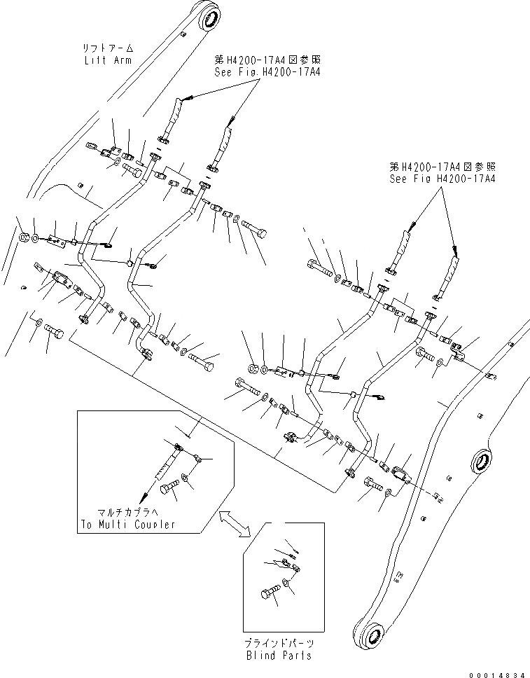 Схема запчастей Komatsu WA320-5 - ГИДРОЛИНИЯ (ТРУБЫ СТРЕЛЫ) (4-Х СЕКЦИОНН. КЛАПАН) ГИДРАВЛИКА