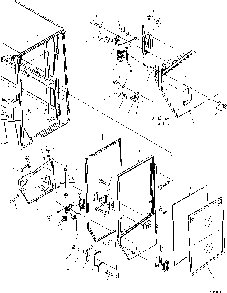Схема запчастей Komatsu WA320-5 - КАБИНА ДЛЯ 2 ЧЕЛ. (ДВЕРЬ) (ЛЕВ.) (/) (РАМА) КАБИНА ОПЕРАТОРА И СИСТЕМА УПРАВЛЕНИЯ