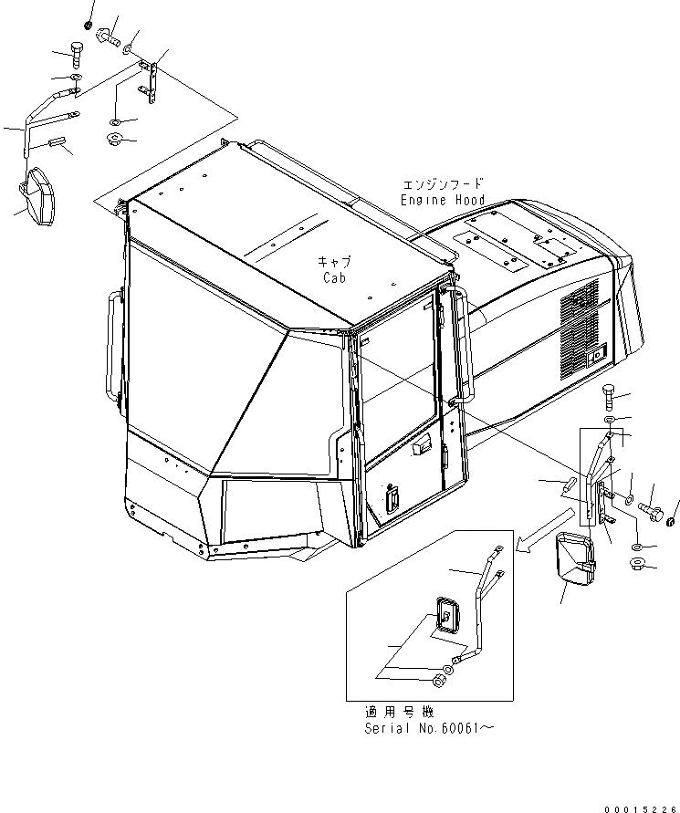 Схема запчастей Komatsu WA320-5 - ЗЕРКАЛА(ДЛЯ КАБИНА ДЛЯ 2 ЧЕЛ.) ЧАСТИ КОРПУСА