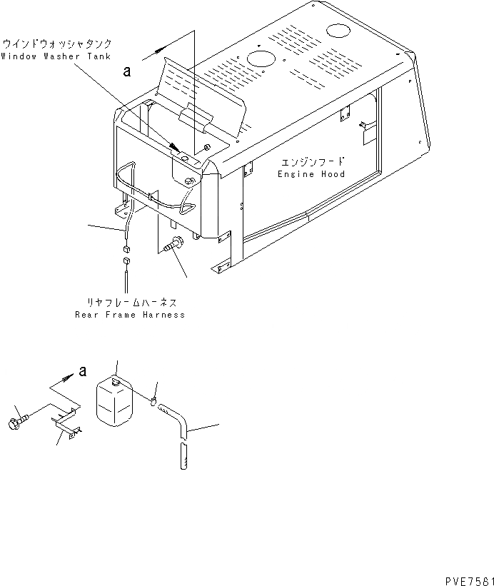 Схема запчастей Komatsu WA320-3CS - ОТСЕК ДВИГАТЕЛЯ(Э/ПРОВОДКА И РЕЗЕРВН. БАК) ЧАСТИ КОРПУСА
