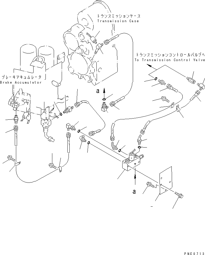 Схема запчастей Komatsu WA320-3 - ТОРМОЗ. МАСЛОПРОВОДЯЩАЯ ЛИНИЯ (ЛИНИЯ ВЫКЛЮЧЕНИЯ СТОЯНОЧНОГО ТОРМОЗА)(№-) ВЕДУЩ. ВАЛ¤ ДИФФЕРЕНЦ. И КОЛЕСА