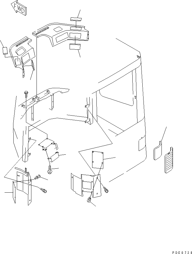 Схема запчастей Komatsu WA320-3 - КАБИНА ROPS КОМПОНЕНТЫ (БЕЗ КОНДИЦ. ВОЗДУХА)(№-) РАМА И ЧАСТИ КОРПУСА