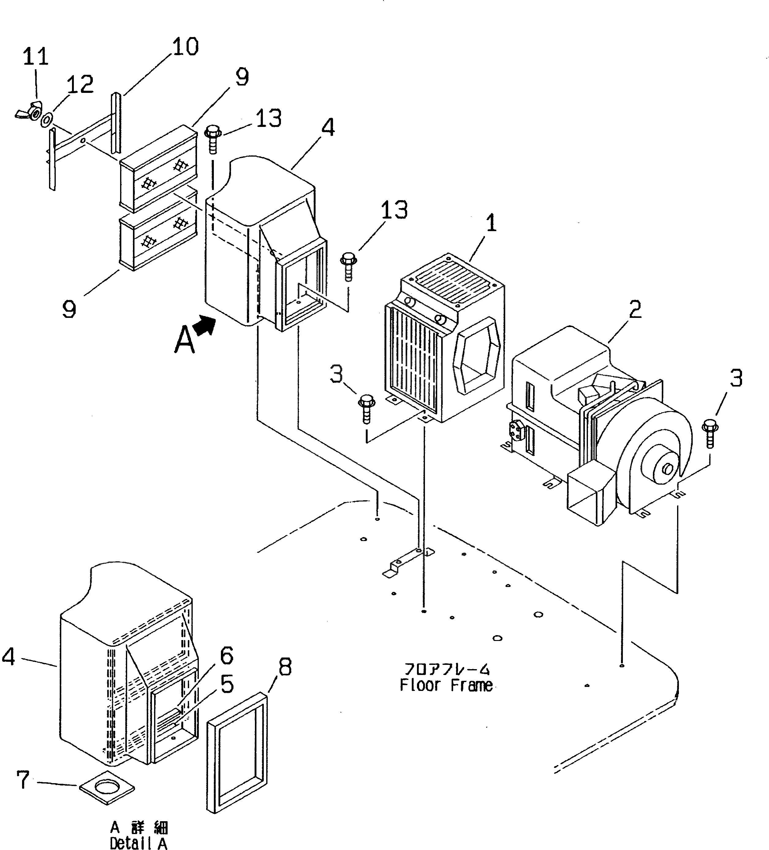 Схема запчастей Komatsu WA320-3 - ЧАСТИ ОБОГР-ЛЯ (/) (ОТОПИТЕЛЬ КРЕПЛЕНИЕ)(№-) РАМА И ЧАСТИ КОРПУСА