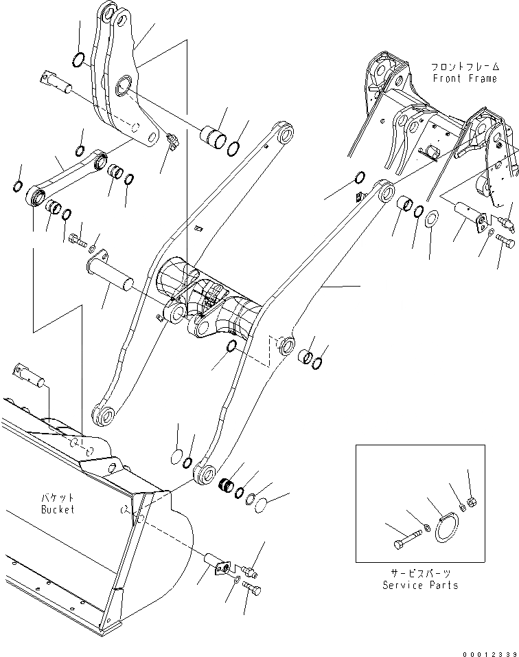 Схема запчастей Komatsu WA320-5 - РУКОЯТЬ И BELL CRANK (3-Х СЕКЦИОНН. КЛАПАН)(№-) РАБОЧЕЕ ОБОРУДОВАНИЕ