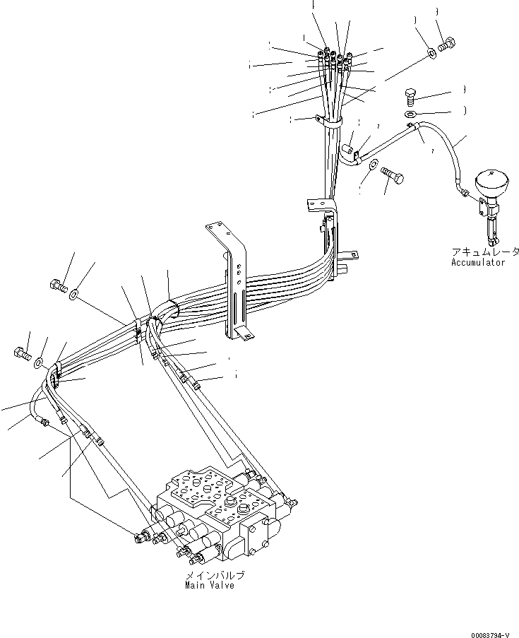 Схема запчастей Komatsu WA320-6 - ГИДРОЛИНИЯ (P.P.C. ТРУБЫ) (/) (ДЛЯ 4-Х СЕКЦИОНН. КЛАПАН)(№7-) ГИДРАВЛИКА
