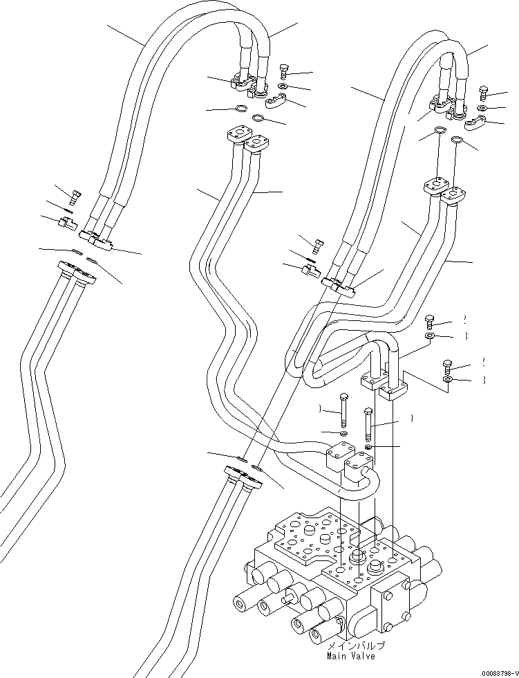 Схема запчастей Komatsu WA320-6 - ГИДРОЛИНИЯ (ШЛАНГИ) (ДЛЯ 4-Х СЕКЦИОНН. КЛАПАН)(№7-) ГИДРАВЛИКА