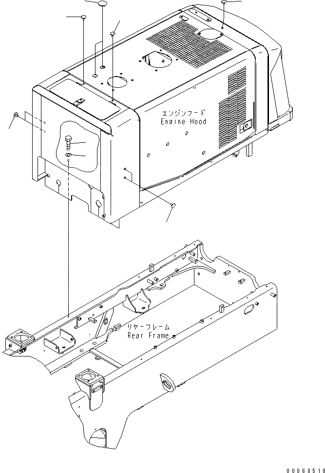 Схема запчастей Komatsu WA320-6 - КАПОТ (ЭЛЕМЕНТЫ КРЕПЛЕНИЯ)(№7-) ЧАСТИ КОРПУСА