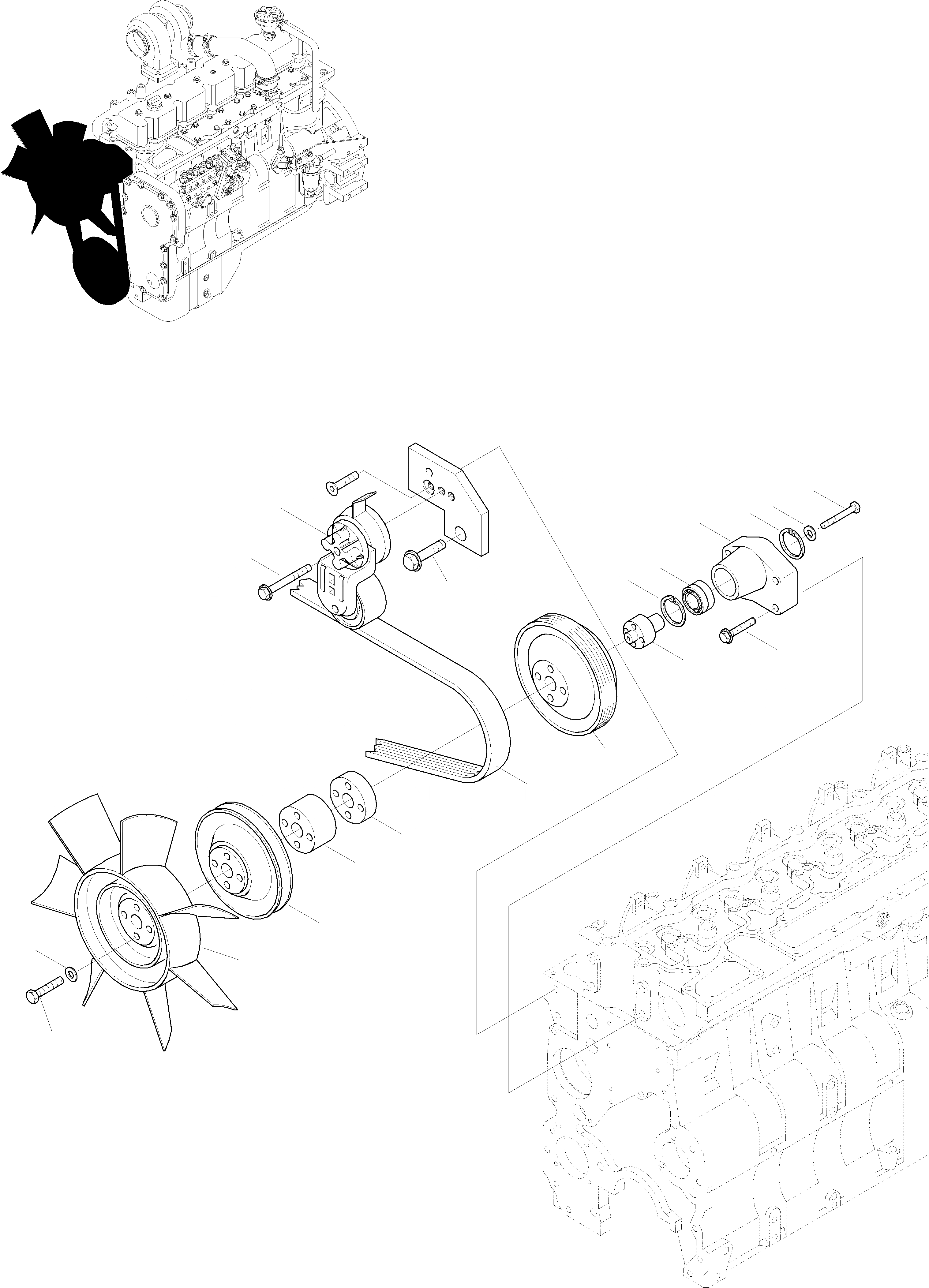 Схема запчастей Komatsu WA320-3 active - ВЕНТИЛЯТОР, НАТЯЖИТЕЛЬ РЕМНЯ ДВИГАТЕЛЬ, КРЕПЛЕНИЕ ДВИГАТЕЛЯ