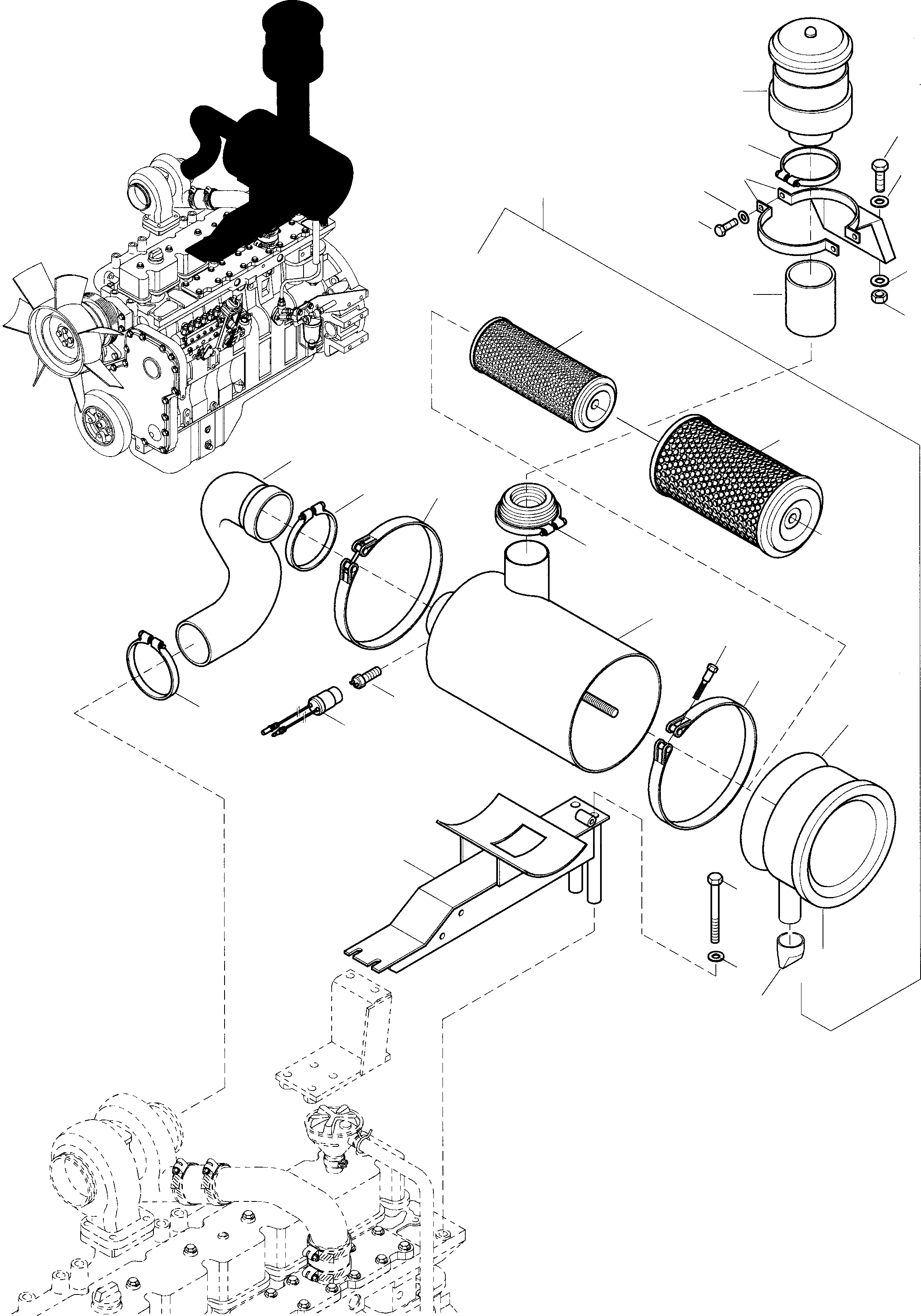 Схема запчастей Komatsu WA320-3 active - ВОЗД. ФИЛЬТР. СИСТЕМА, СТАНДАРТН. ДВИГАТЕЛЬ, КРЕПЛЕНИЕ ДВИГАТЕЛЯ