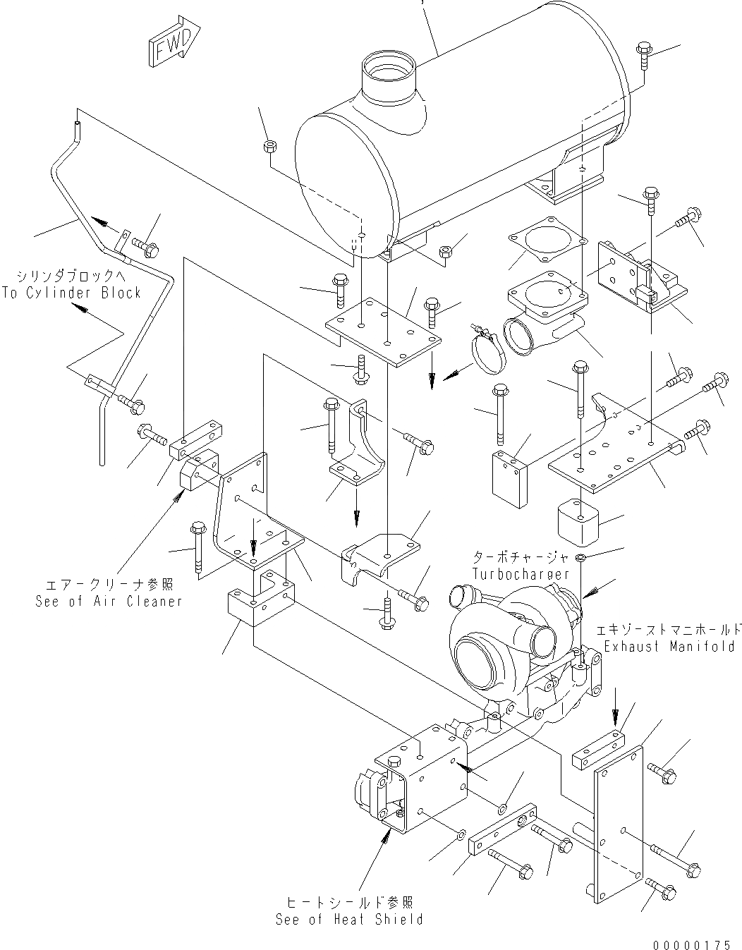 Схема запчастей Komatsu WA320-5 - ГЛУШИТЕЛЬ И КРЕПЛЕНИЕ AA ДВИГАТЕЛЬ