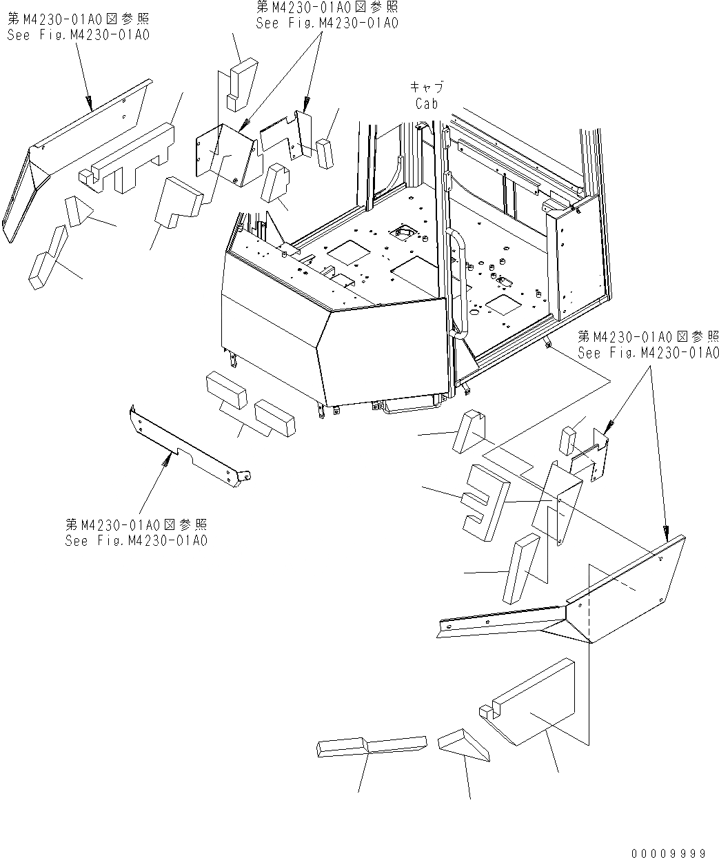 Схема запчастей Komatsu WA320-5 - ПОКРЫТИЕ ПОЛА (ЩИТКИ) M ЧАСТИ КОРПУСАS И КРЫШКИ