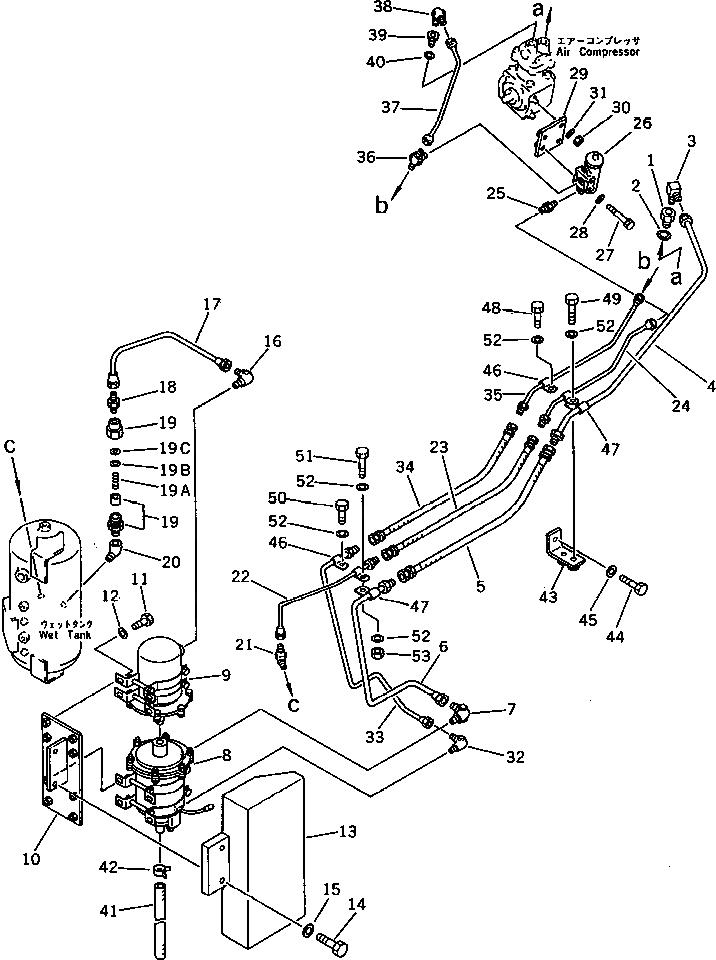 Схема запчастей Komatsu WA350-1 - ВОЗДУХОВОД (КОМПРЕССОР - WET БАК) (/7) (TBG/ABE СПЕЦ-Я.) СПЕЦ. APPLICATION ЧАСТИ