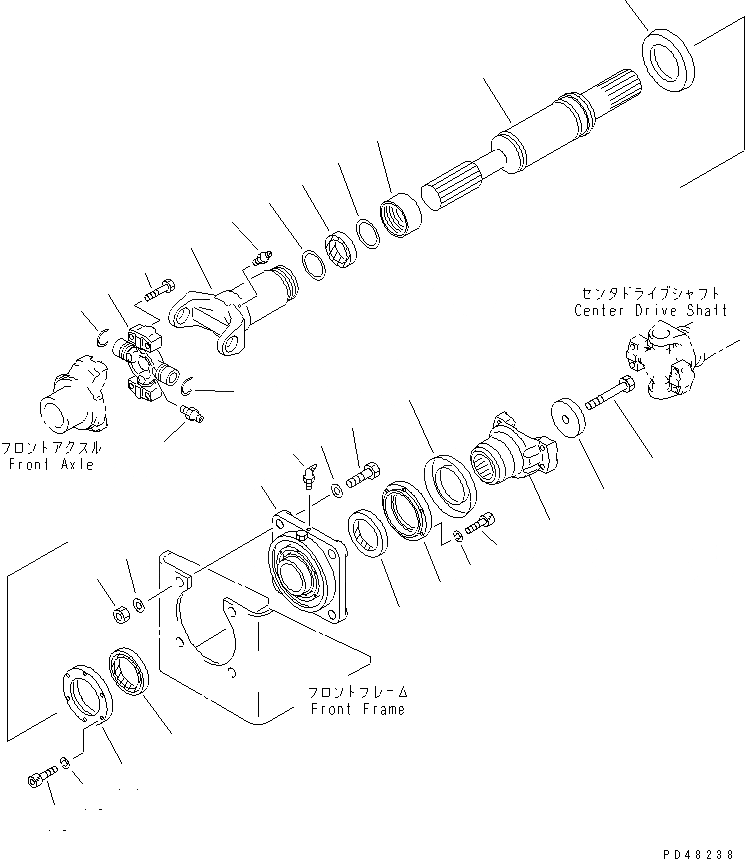 Схема запчастей Komatsu WA350-3A-S - ВЕДУЩ. ВАЛ (ПЕРЕДН.)(№-) ВЕДУЩ. ВАЛ¤ ДИФФЕРЕНЦ. И КОЛЕСА